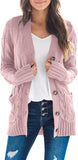 Dusty Pink Women's Long Sleeve Cable Knit Sweater Open Front Cardigan Button Loose Outerwear - MEROKEETY | Women's Cardigan
