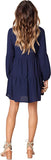Navy Long Sleeve Women Summer Tunic Dress V Neck Casual Loose Flowy Swing Shift Dresses - Amoretu | Women's Casual Dresses