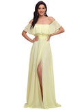 Yellow Womens Off The Shoulder Ruffle Party Dresses Side Split Beach Maxi Dress - Ever-Pretty