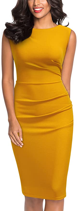 Yellow Women's Retro Ruffle Style Slim Work Pencil Dress - Miusol | Women's Cocktail Dresses