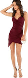 Burgundy Women's Ruched Asymmetrical Deep V Neck Sleeveless Bodycon Tank Dress - Verdusa | Women's Formal Dresses
