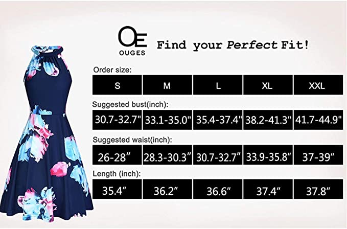 Black Floral-11 Women's Halter Neck Floral Summer Casual Sundress - OUGES | Women's Casual Dresses