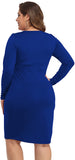 Black Womens Plus Size Long Sleeves & Sleeveless Deep V Neck Bodycon Wrap Dress With Front Slit - Laolasi