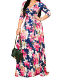 Blue Lilly Womens Casual Floral Print Long Maxi Dress Plus Size Plain Party Outfits - JTNFairy | Women's Casual Dresses
