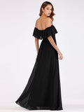 Navy Womens Off The Shoulder Ruffle Party Dresses Side Split Beach Maxi Dress - Ever-Pretty