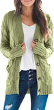 Olive Women's Long Sleeve Cable Knit Sweater Open Front Cardigan Button Loose Outerwear - MEROKEETY | Women's Cardigan
