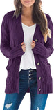 Plum Women's Long Sleeve Cable Knit Sweater Open Front Cardigan Button Loose Outerwear - MEROKEETY | Women's Cardigan