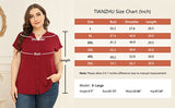 Floral Wine Red Women's Plus Size Short Sleeve Shirt Button Down V Neck Tops Casual Blouses with Procket - TIANZHU | Women's Tops and Blouses