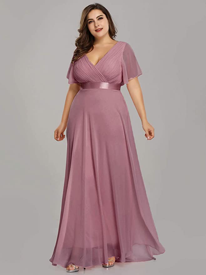 Orchid Women's Plus Size Double V-Neck Evening Party Maxi Dress - Ever-Pretty | Women's Formal Dresses