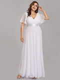 White Red Women's Plus Size Double V-Neck Evening Party Maxi Dress - Ever-Pretty | Women's Formal Dresses