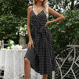 Ladies Dot Print Long Sleeve V-Neck Casual Sundress Dress Bodycon Dress Office Wear for Casual Club Cocktail Evening Gowns Work UK Size 8-26 | Women's Work Dresses