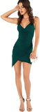 Dark Green Women's Ruched Asymmetrical Deep V Neck Sleeveless Bodycon Tank Dress - Verdusa | Women's Formal Dresses