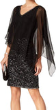Black Mercury Women's Short Beaded Cocktail Dress with Cold Shoulder Caplet Sleeves - J Kara | Women's Cocktail Dresses