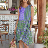 Ladies Summer Bohemian Casual Loose O-Neck Print Tank Tops Dress UK Size Evening Gowns Work Maxi Dress | Women's Work Dresses