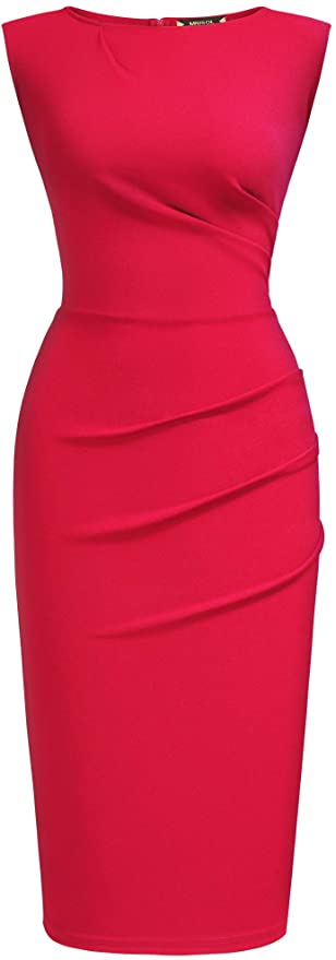 Red Women's Retro Ruffle Style Slim Work Pencil Dress - Miusol | Women's Cocktail Dresses