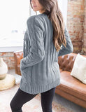 Black Women's Long Sleeve Cable Knit Sweater Open Front Cardigan Button Loose Outerwear - MEROKEETY | Women's Cardigan