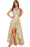 Gold Women's V-Neck A-line High-Low Party Dress Long Evening Dress - Ever Pretty