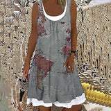 Summer Dresses for Women, Ladies's Summer Fashion Casual Round Neck Print Sleeveless Splicing Dress Party UK Size | Women's Work Dresses