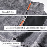 Womens Teddy Fleece Pullover Sweatershirt 1/4 Zip Fluffy Fuzzy Tunic Hoodies Stripes Outwear Tops with Pockets | Original Brand | Women's Cardigan