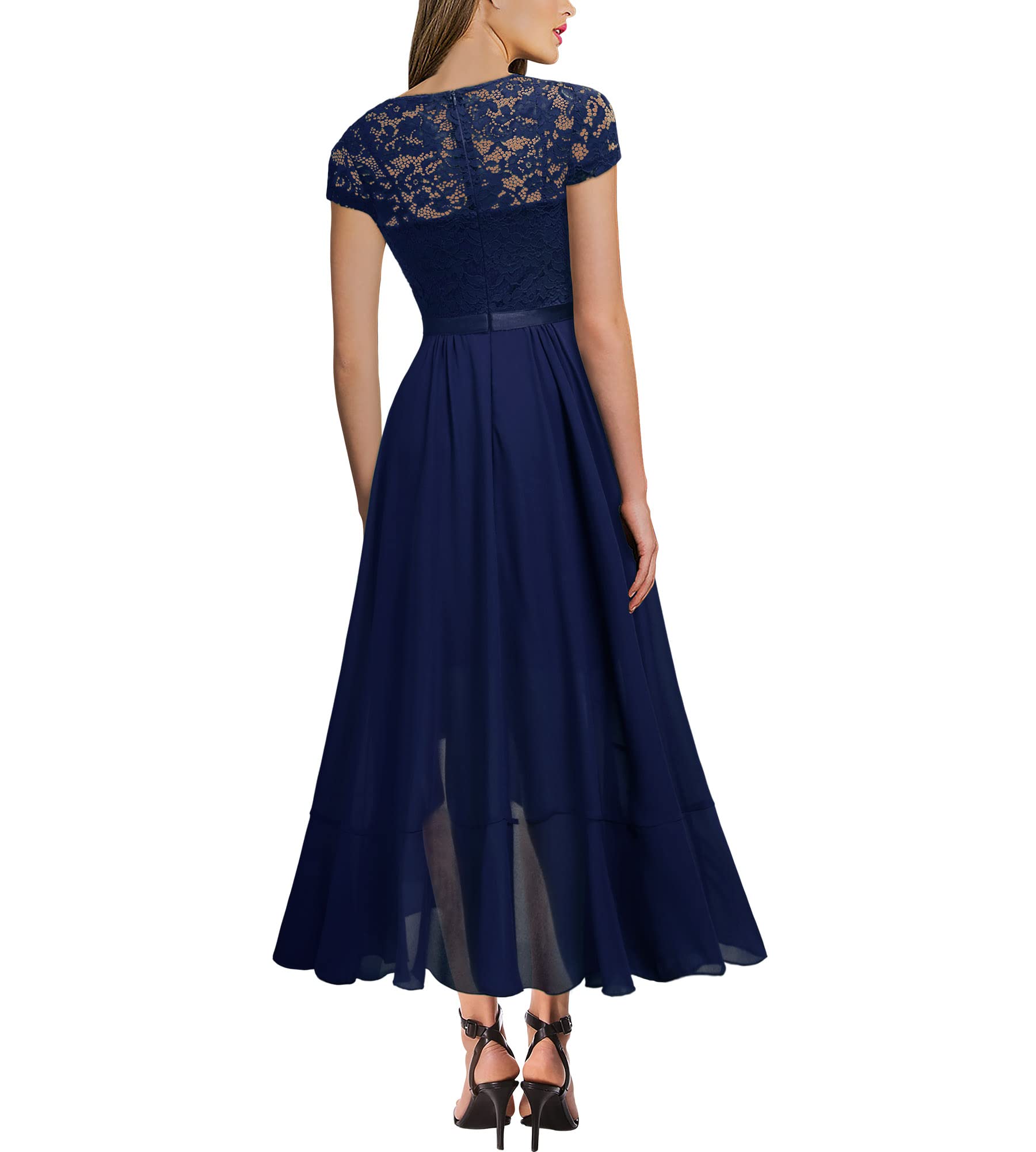 Pink Women's V Neck Elegant Lace Ruffle Bridesmaid Maxi Dress - Miusol Original Brand Pink Women's V Neck Elegant Lace Ruffle Bridesmaid Maxi Dress - Miusol Original Brand