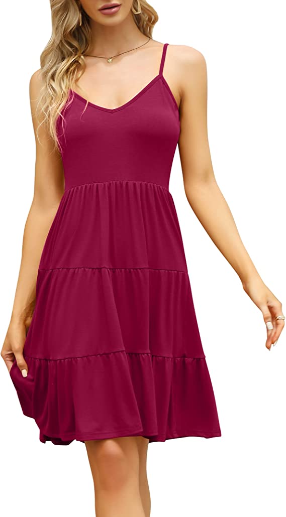 Wine Red Summer Casual Dress Sexy Sleeveless Beach Dress Swing A Line Original Brand