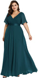 Teal Women's Plus Size Double V-Neck Evening Party Maxi Dress - Ever-Pretty | Women's Formal Dresses