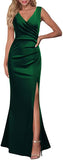 Green Women Sleeveless V Neck Split Evening Cocktail Long Dress - Woosea | Women's Formal Dresses