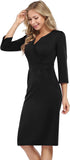 Black Women's Work Dress V-Neck Business Dress Slim Bodycon Pencil Dress - KOJOOIN | Women's Work Dresses