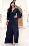 Dark Navy Blue Womens Long Bridesmaid Cocktail Evening Short Sleeve Maxi Dress Gown - KOH KOH | Women's Cocktail Dresses