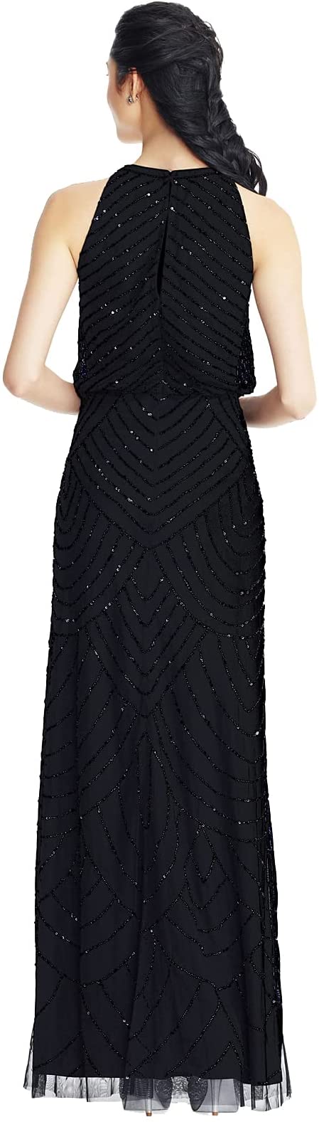 Black Women's Halter Art Deco Beaded Blouson Dress - Adrianna Papell | Women's Formal Dresses