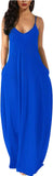 Blue Womens Casual Sleeveless Plus Size Loose Plain Long Maxi Dress with Pockets - Wolddress | Women's Casual Dresses