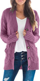 Purple Women's Long Sleeve Cable Knit Sweater Open Front Cardigan Button Loose Outerwear - MEROKEETY | Women's Cardigan