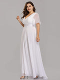 White Red Women's Plus Size Double V-Neck Evening Party Maxi Dress - Ever-Pretty | Women's Formal Dresses