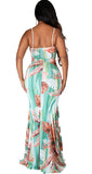 Light Green Women's Summer Floral Spaghetti Strap Maxi Dresses Sexy V-Neck Beach Boho Tropical Long Sundress - HannahZone | Women's Casual Dresses