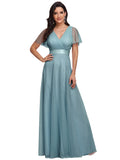 Women's Double V-Neck Empire Waist Front Wrap Bridesmaid Dress  - Sara Clothes