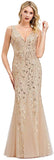 Gold Women's Double V-Neck Sleeveless Mermaid Dress Evening Maxi Dress - Ever-pretty 