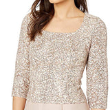 Women's Tea Length Sequin Mock Dress (Petite And Regular) -close Out | Women's Lace Dresses