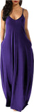 Purple Womens Casual Sleeveless Plus Size Loose Plain Long Maxi Dress with Pockets - Wolddress | Women's Casual Dresses