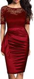 Burgundy Women's Short Sleeve Colorblock Sheath Pencil Business Church Dress - Mmondschein | Women's Cocktail Dresses