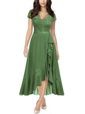 Willow Green Women's V Neck Elegant Lace Ruffle Bridesmaid Maxi Dress - Miusol | Women's Formal Dresses