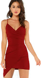 Red Women's Ruched Asymmetrical Deep V Neck Sleeveless Bodycon Tank Dress - Verdusa | Women's Formal Dresses
