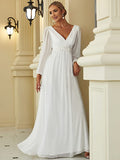 Cream Women's A-line Long Sleeve V-Neck Chiffon Mother of The Bride Dress - Ever-Pretty
