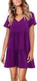 Purple Short Sleeve Women Summer Tunic Dress V Neck Casual Loose Flowy Swing Shift Dresses - Amoretu | Women's Casual Dresses