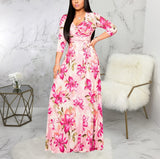 Pink Womens Casual Floral Print Long Maxi Dress Plus Size Plain Party Outfits - JTNFairy | Women's Casual Dresses