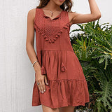 Summer Dresses for Women, Ladies V-Neck Sleeveless Summer Casual Lace Tassel Vacation Dress Party UK Size | Women's Work Dresses