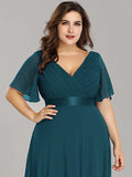 Teal Women's Plus Size Double V-Neck Evening Party Maxi Dress - Ever-Pretty | Women's Formal Dresses