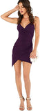 Dark Purple Women's Ruched Asymmetrical Deep V Neck Sleeveless Bodycon Tank Dress - Verdusa | Women's Formal Dresses