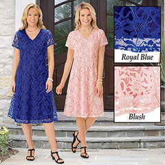 V Neck All Lace Short Sleeve Dress,  Just Below The Knee Hemline And Fully Lined