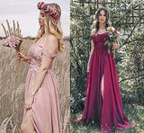 Women's Bridesmaid Dress Off Shloulder Applique Lace Prom Dress Long Dress V-Neck Split Chiffon Formal Evening Dress
