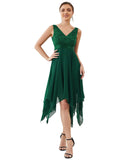 Dark Green Ladies Sleeveless V Neck Empire Waist A Line Lace Chiffon Knee Length Prom Evening Dresses - Ever-Pretty